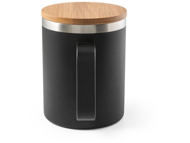 Taza lauda de acero inoxidable reciclado con tapa de bambú 420ml Negro detalle 7