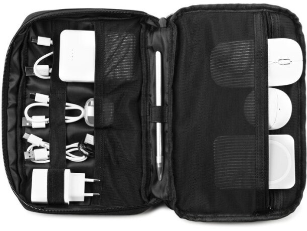 Bolsa organizadora Yangon accesorios tecnológicos reciclada Negro detalle 4