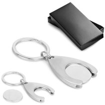 Llavero moneda carro de supermercado metálico en caja