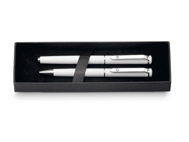 Juego de roller y bolígrafo de metal CALIOPE SET blanco