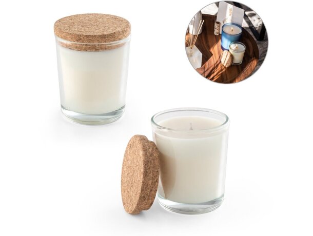 Vela aromática Zen 80 en vaso de cristal con tapa de corcho detalle 1