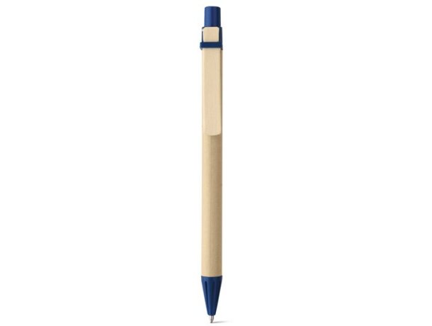 Bolígrafo merchandising en papel craft con clip de madera azul