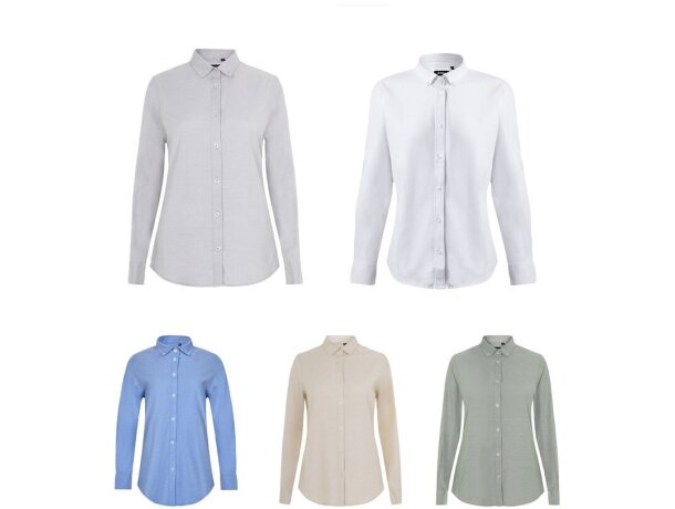 Camisa oxford Prithvi mujer elástica manga larga detalle 1
