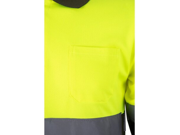 Polo bicolor alta visibilidad VL Vulcan manga larga Verde militar/Amarillo detalle 13