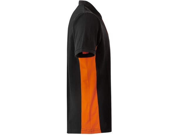 Polo piqué bicolor Supay manga corta con cuello en canalé Negro/Naranja detalle 25