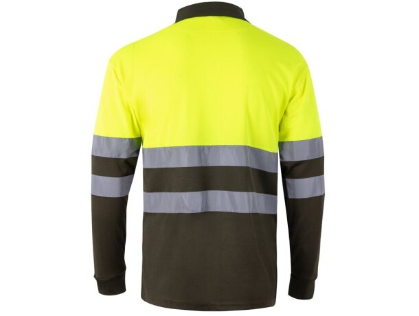 Polo bicolor alta visibilidad VL Vulcan manga larga Verde militar/Amarillo detalle 9