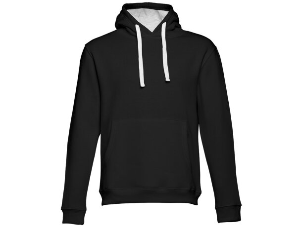 Sudadera Moscow unisex con capucha, bolsillo marsupial y cordones Negro/Gris claro matizado detalle 10
