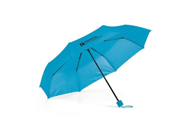Paraguas con logo de colores en funda plegable azul claro