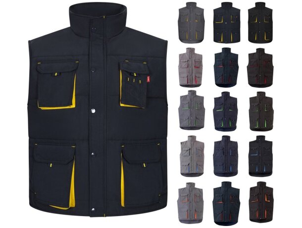 Chaleco acolchado bicolor multibolsillos unisex VL Nergal detalle 1