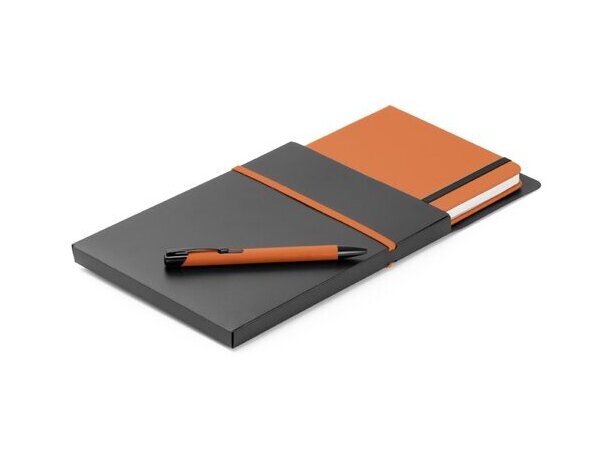 Set de bolígrafo y bloc de notas. naranja