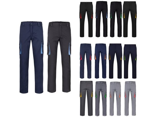 Pantalón elástico bicolor fides con seis bolsillos funcionales detalle 1