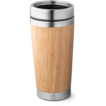 Vaso isotérmico personalizado acero bambú 500ml apertura corredera