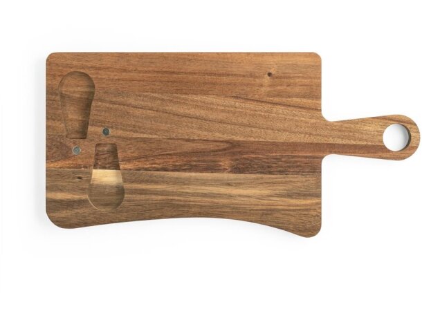 Tabla para quesos Cassia de madera de acacia con cubiertos Natural oscuro detalle 4