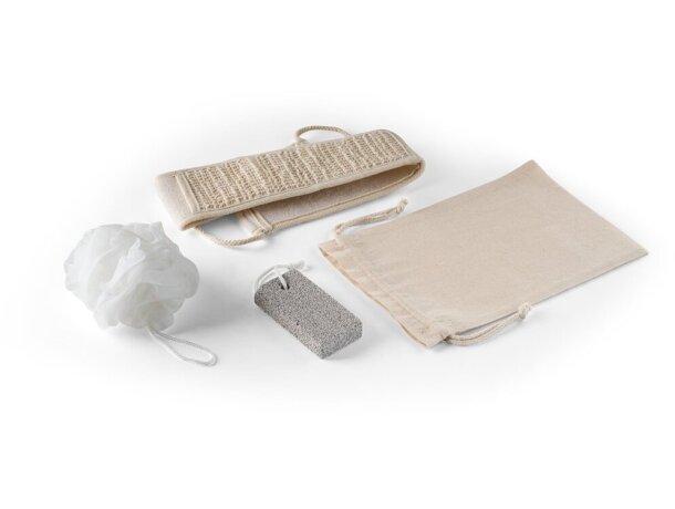 Set de baño Conroy con grabado para logo con puff y piedra pómez Natural detalle 4