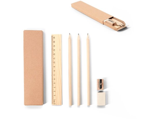 Juego de escritura Geoffrey en madera natural con caja kraft detalle 1