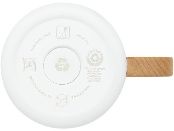 Taza acero inoxidable reciclado Bjorn con asa de madera Blanco detalle 18