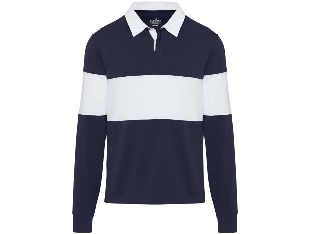 Sudadera polo rugby unisex Clyde algodón orgánico 280 g/m² Azul marino/blanco detalle 25