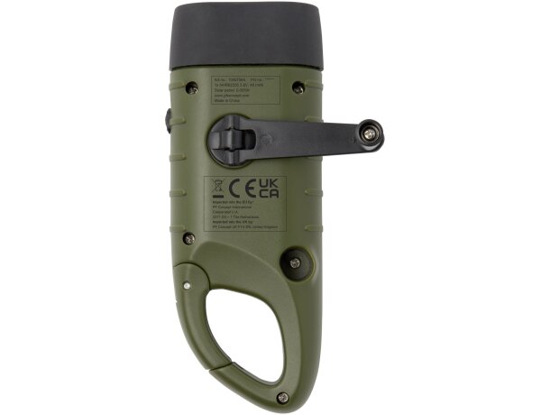 Linterna dinamo solar con mosquetón Helios Verde militar detalle 6