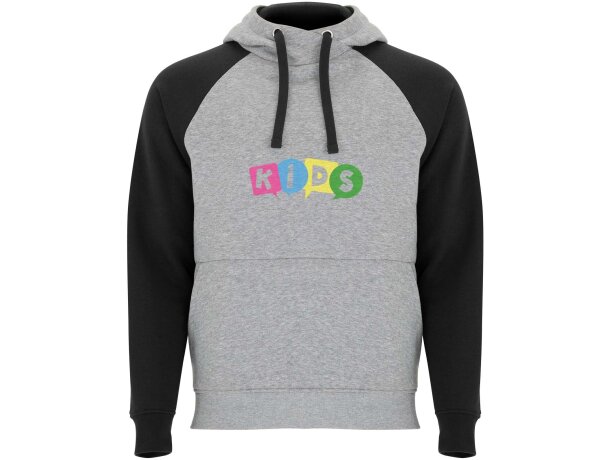 Sudadera con capucha bicolor infantil Roly Badet Gris mezcla/negro intenso detalle 7