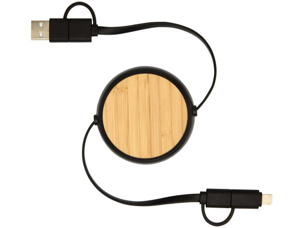 Cable retráctil 5 en 1 Chechia bambú FSC y plástico reciclado Negro intenso detalle 2