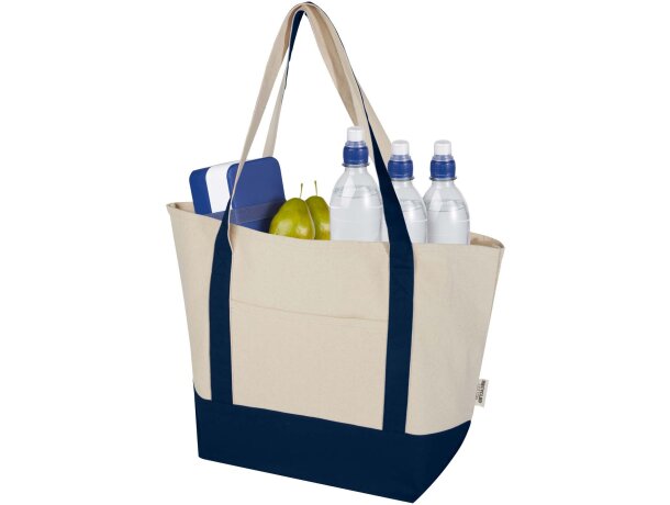 Bolsa tote de algodón reciclado certificado GRS Sam Azul marino/natural detalle 10