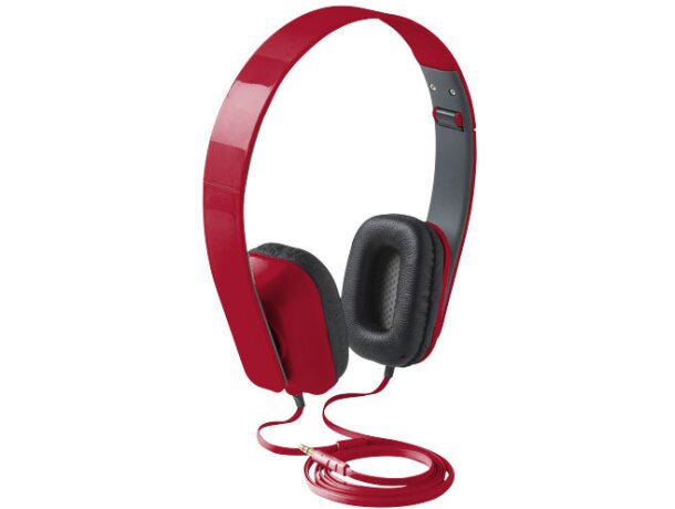Auriculares plegables de plástico con almohadillas personalizada roja Auriculares plegables de plástico con almohadillas personalizada roja