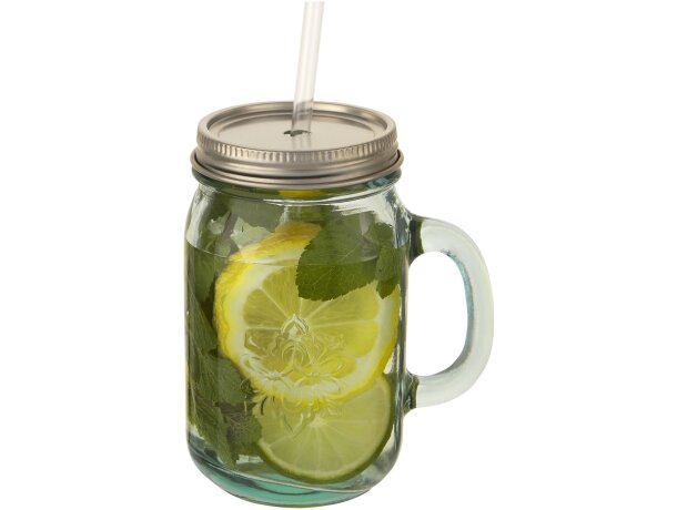 Taza de vidrio reciclado con pajita Juggo Transparente claro detalle 5