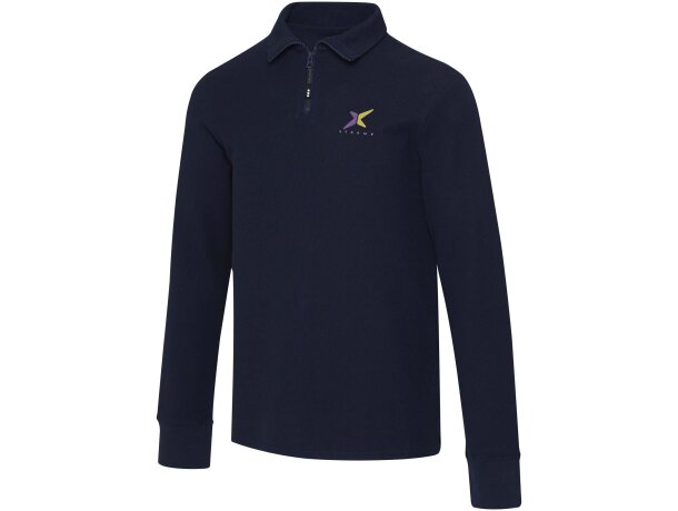Polo manga larga Zeus con media cremallera en algodón piqué Azul marino detalle 9