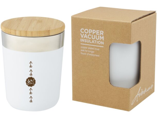 Vaso isotérmico Lagan con tapa bambú y aislamiento al vacío Blanco detalle 1