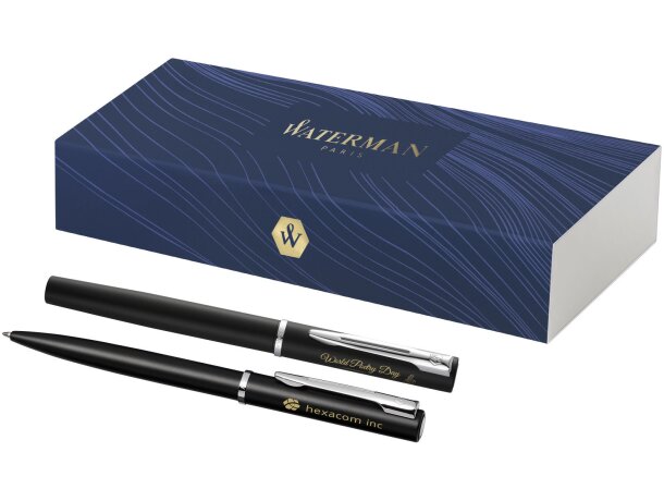 Set bolígrafo y rollerball publicitario metalálico tinta azul Allure Negro intenso detalle 1