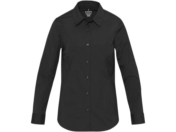 Camisa popelina mujer Carnelian algodón BCI elástico Negro intenso detalle 2