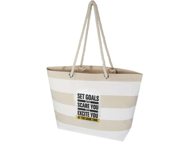 Bolsa tote de playa algodón reciclado certificado GRS Florida Natural/blanco detalle 19