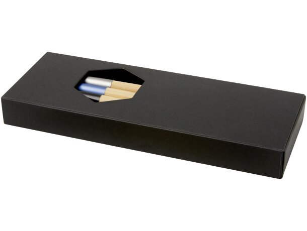 Set de bolígrafos para publicidad en caja negra de madera tinta azul Kerf Negro intenso/natural detalle 3