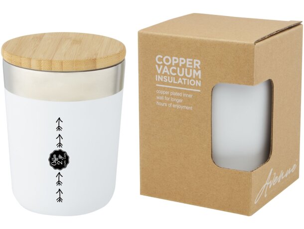 Vaso isotérmico Lagan con tapa bambú y aislamiento al vacío Blanco detalle 2