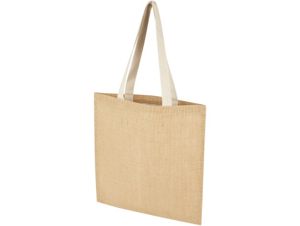Bolsa tote Juta de yute laminado 300 g/m² con asas de algodón Natural/blanco detalle 4