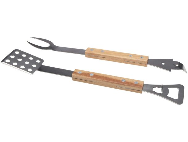 Juego utensilios barbacoa Fajro acero reciclado roble Natural detalle 2