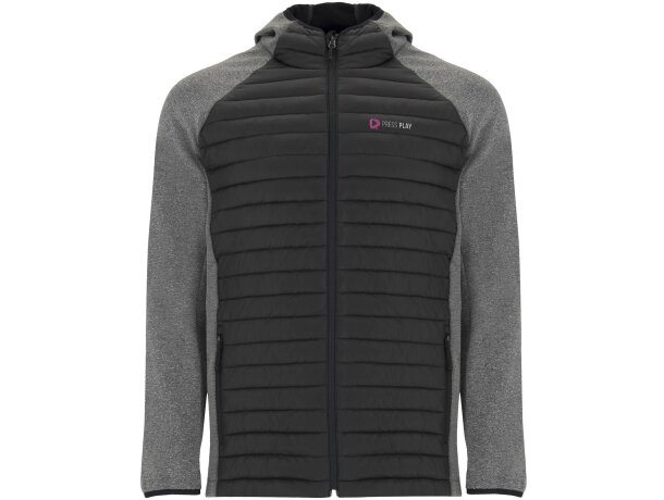 Chaqueta híbrida acolchada unisex Minsk de Roly con capucha Negro intenso/negro detalle 1