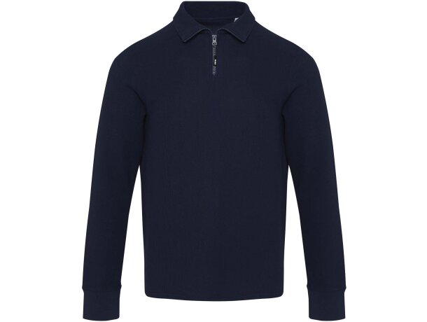 Polo manga larga Zeus con media cremallera en algodón piqué Azul marino detalle 10