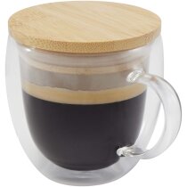 Taza de vidrio Lenora con tapa de bambú