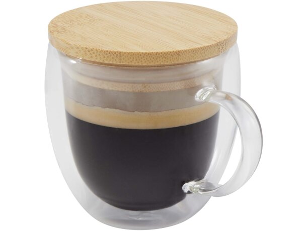 Taza de vidrio Lenora 250 ml con tapa de bambú Transparente claro detalle 4