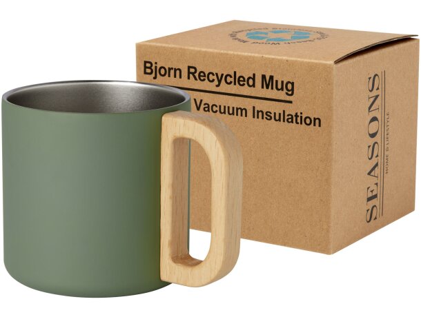 Taza acero inoxidable reciclado Bjorn con asa de madera detalle 24