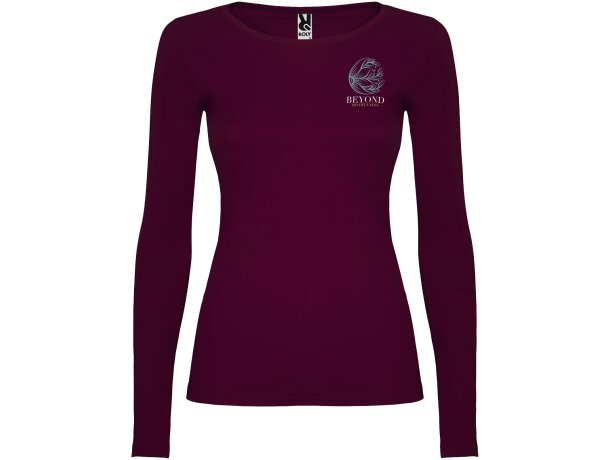 Camiseta manga larga mujer algodón 100% Roly Extreme Granate detalle 21