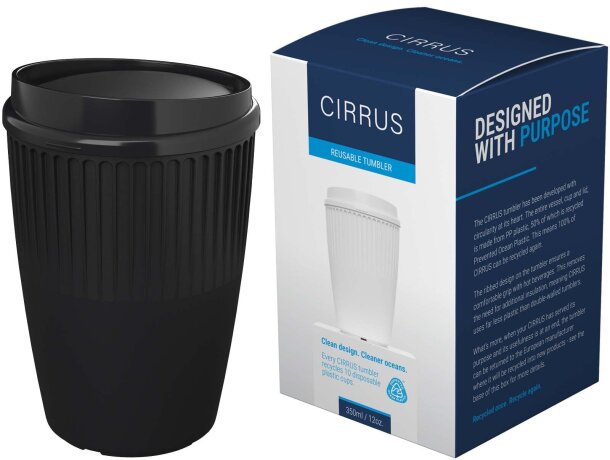 Vaso 350ml Cirrus POP plástico oceánico reciclado con tapa Negro intenso detalle 12