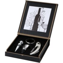 Set de vino con 4 piezas en caja de madera personalizado negro intenso Set de vino con 4 piezas en caja de madera personalizado negro intenso
