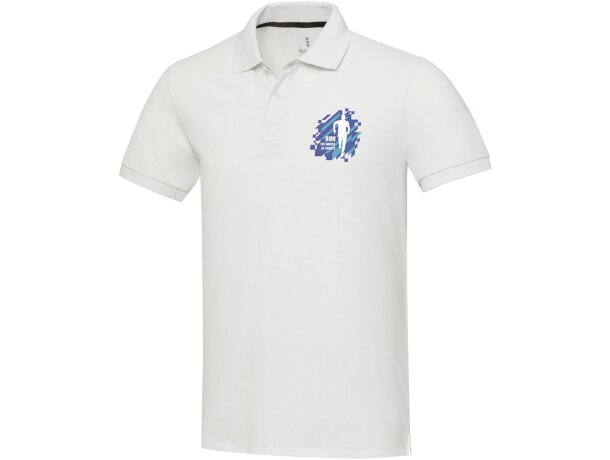 Polo manga corta unisex Aware Emerald con tejido reciclado Blanco detalle 1