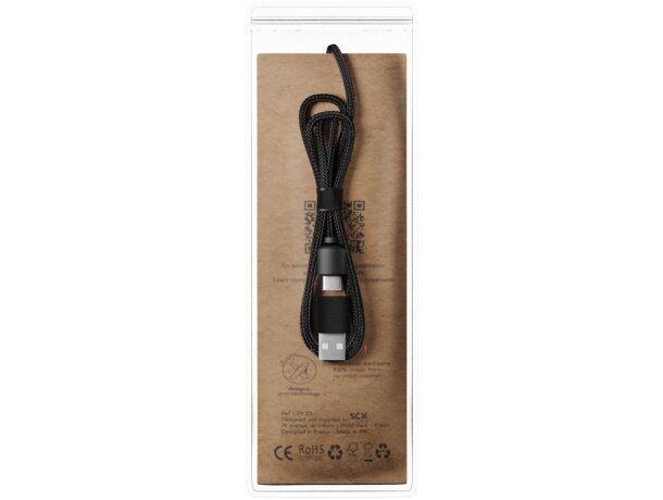 Cable de carga 5 en 1 de PET reciclado SCX.design C38 Azul/madera detalle 3