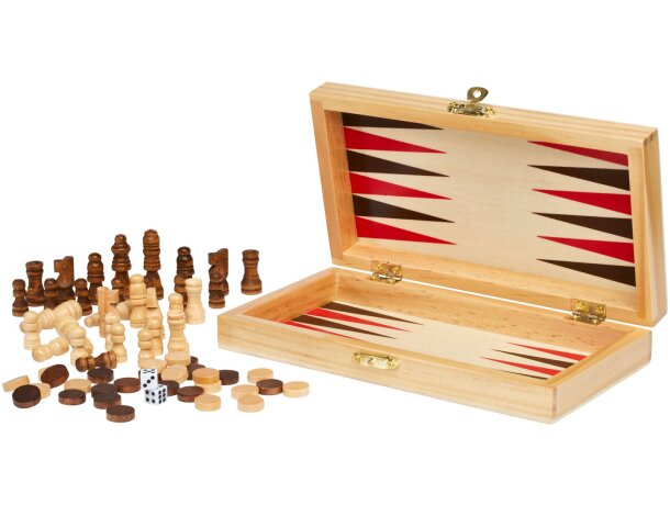 Set de juegos 3 en 1 de madera Mugo ajedrez damas backgammon Natural detalle 4