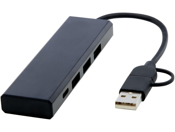 Hub USB 2.0 Rise de aluminio reciclado con 4 puertos y tipo C Negro intenso detalle 8
