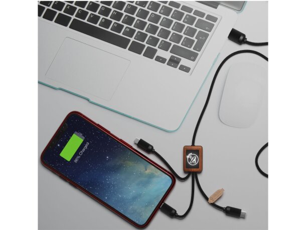 Cable bambú 3 en 1 SCX.design C29 con conectores universales Madera detalle 4