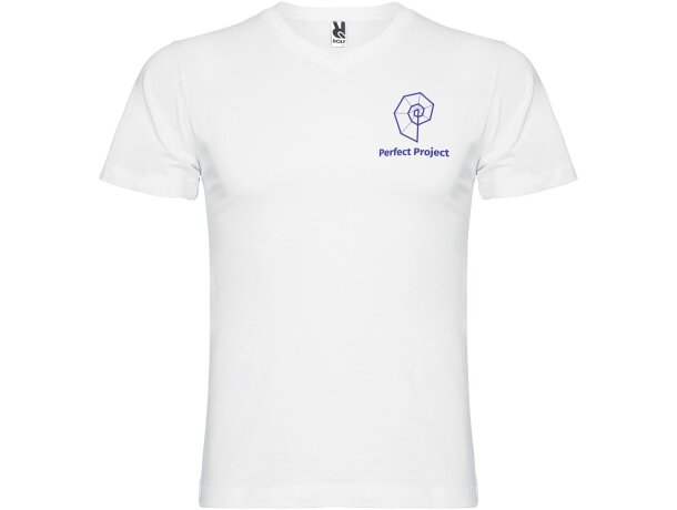 Camiseta cuello pico manga corta hombre Samoyedo Roly algodón Blanco detalle 1